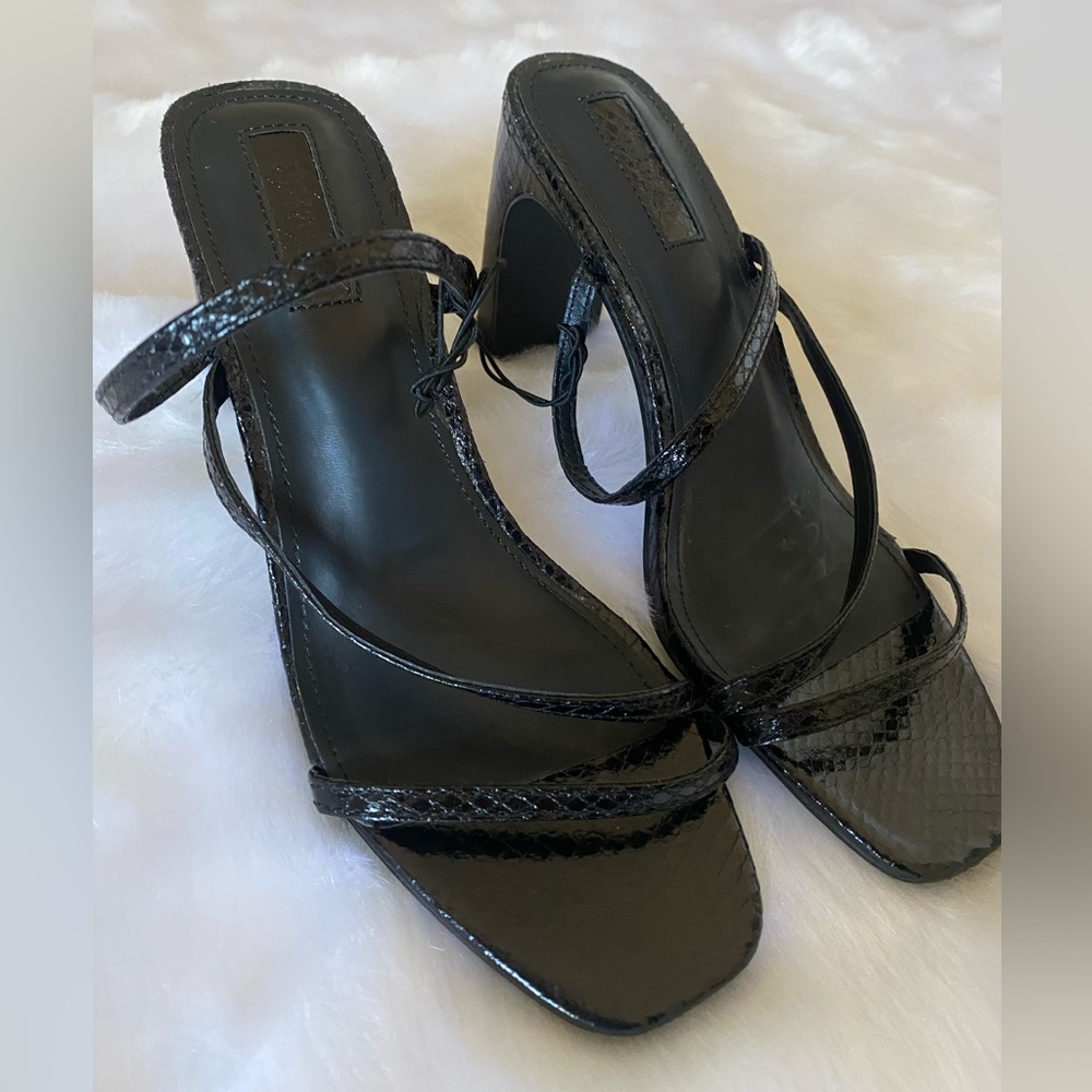 Black strapless heels